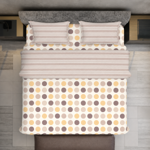 Candy Beige Floral Star Geometric King Size 108×108 Inch Bedsheet Set with 2 Pillow Covers