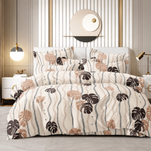 Candy Ivory Tropical Monstera Leaf King Size 108×108 Inch Bedsheet Set with 2 Pillow Covers