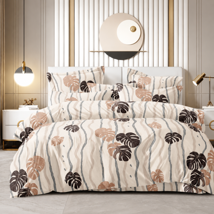 Candy Ivory Tropical Monstera Leaf King Size 108×108 Inch Bedsheet Set with 2 Pillow Covers