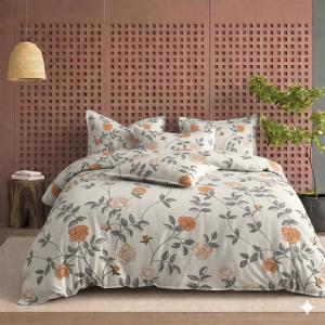 PLATINUM Queen Size Glace Cotton Bedsheet Set - Autumn Rose