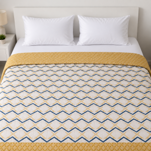 Blessings – Blue Beige Geometric ultrasonic double bed comforter
