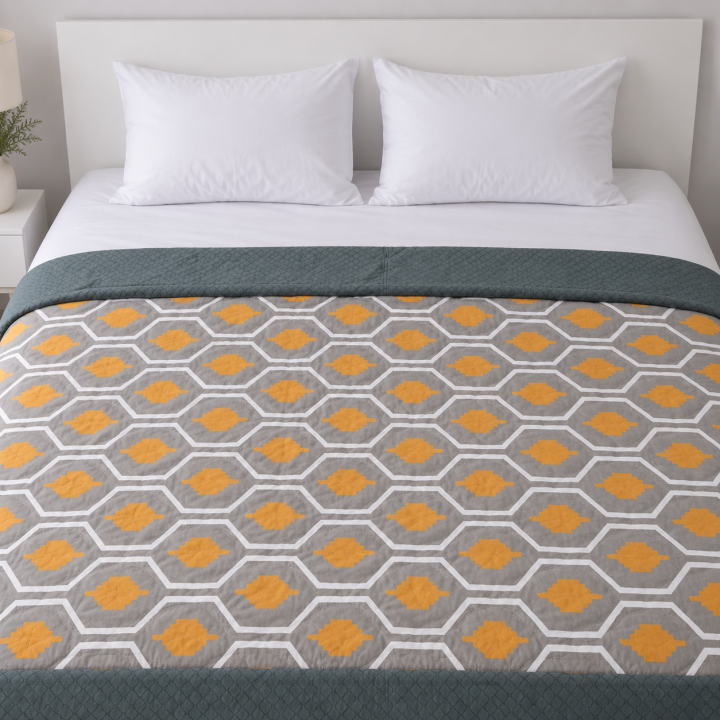 Blessings – Grey Mustard Hexagon ultrasonic double bed comforter